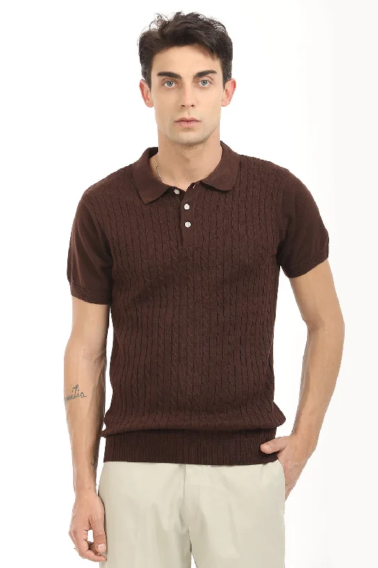 Men's Shirts with Moisture-Wicking FabricBrown Spiral Polo T-Shirt