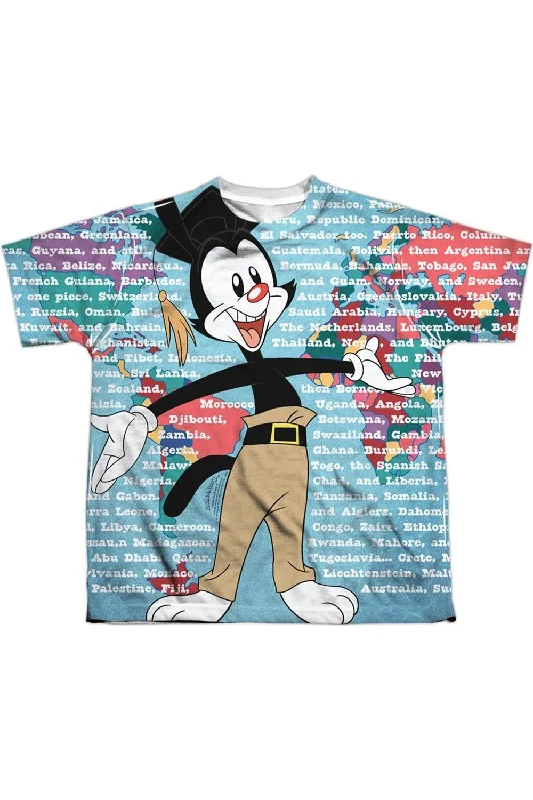 Men's Shirts with Adjustable HemlinesAnimaniacs Yakko World Short Sleeve Youth Poly Crew Tee / T-Shirt