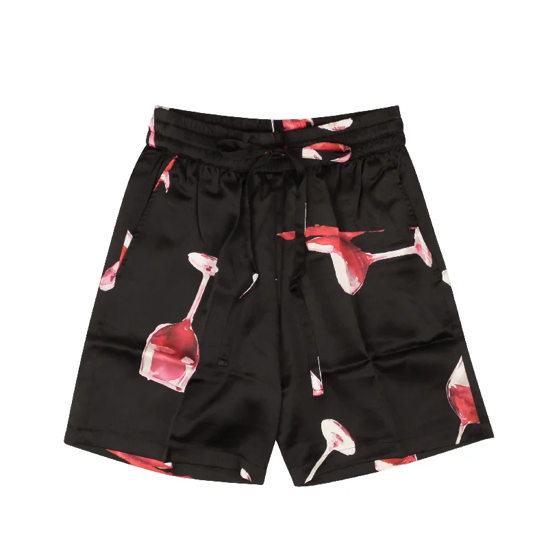 Practical Men's Heavy-Duty Cargo ShortsBlack Wine Glass Spill Design Silk Shorts