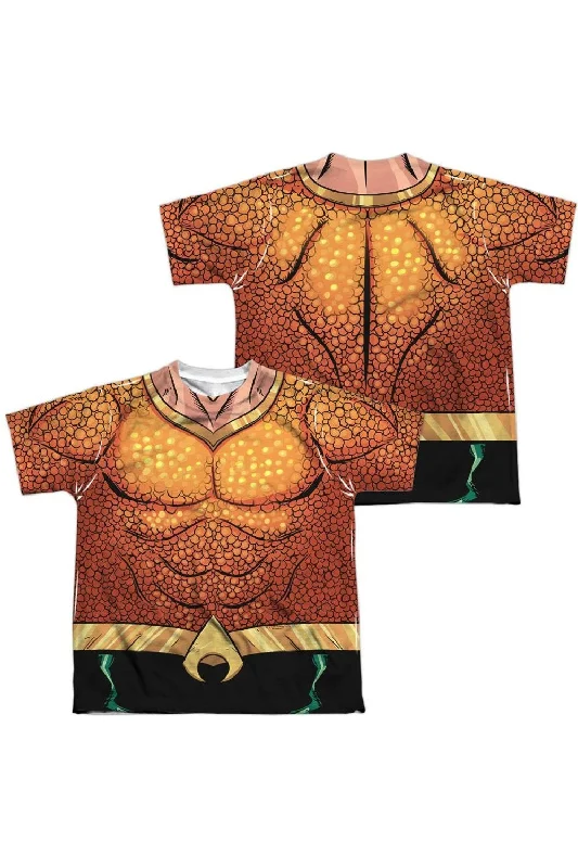 Men's Shirts with Belt LoopsJustice League of America Aquaman Rebirth Uniform (Front/Back Print) Short Sleeve Youth Poly Crew Tee / T-Shirt