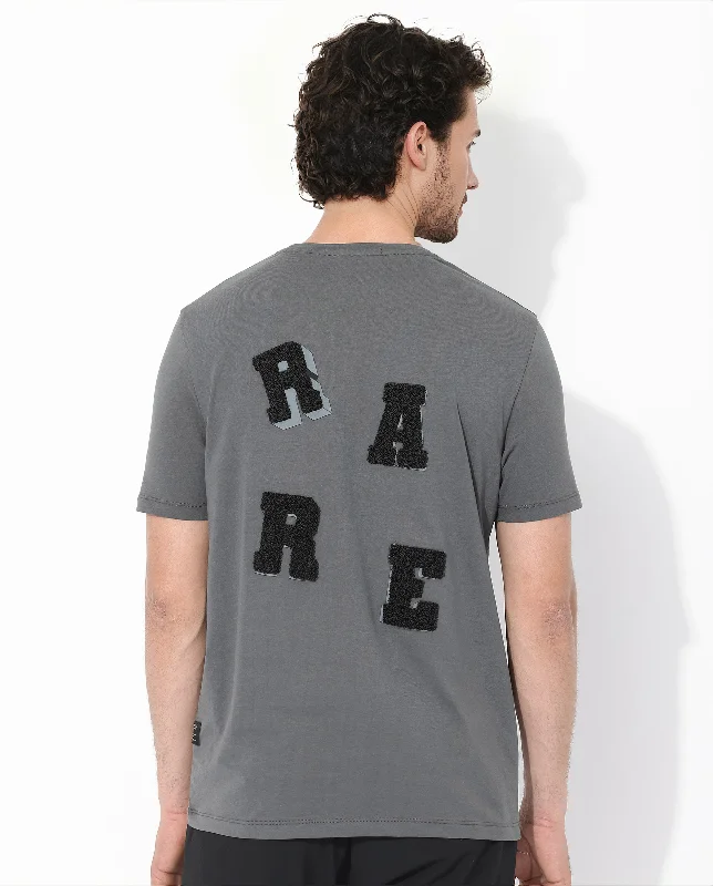 Men's Shirts with Short PlacketsRare Rabbit Articale Men's Rev Grey Cotton Lycra Fabric Short Sleeve Crew Neck Graphic Print T-Shirt