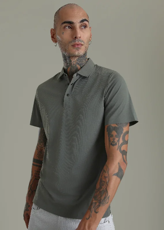 Men's Shirts with Single-Breasted DesignsTextured Grey Stitchless Polo T-shirt