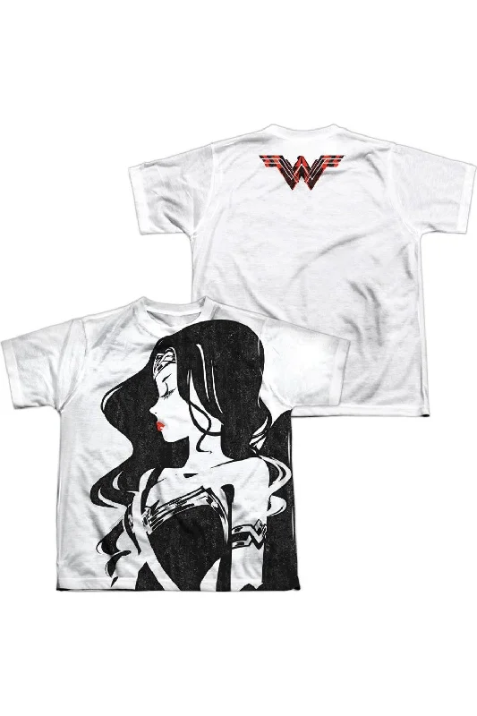 Men's Long-Sleeved ShirtsJustice League Movie Wonder Woman Profile (Front/Back Print) Short Sleeve Youth Poly Crew Tee / T-Shirt
