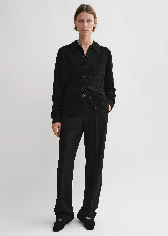 Men's Sweaters with Stand-Up CollarsRaglan-sleeve cashmere cardigan black