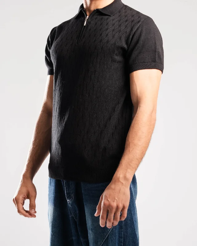 Men's Shirts with Custom MonogramsKnitted Quarter Zip Polo T-Shirt