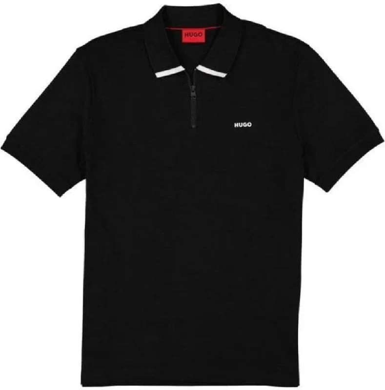 Men's Shirts with Contrast StitchingHugo Men's Dalomino Short Sleeve Half Zip Polo T-Shirt, Black
