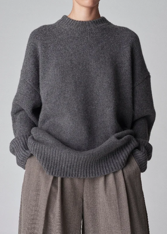 Men's Sweaters with Button-Down PlacketsBoyfriend Crew Neck in Wool Cashmere - Grey