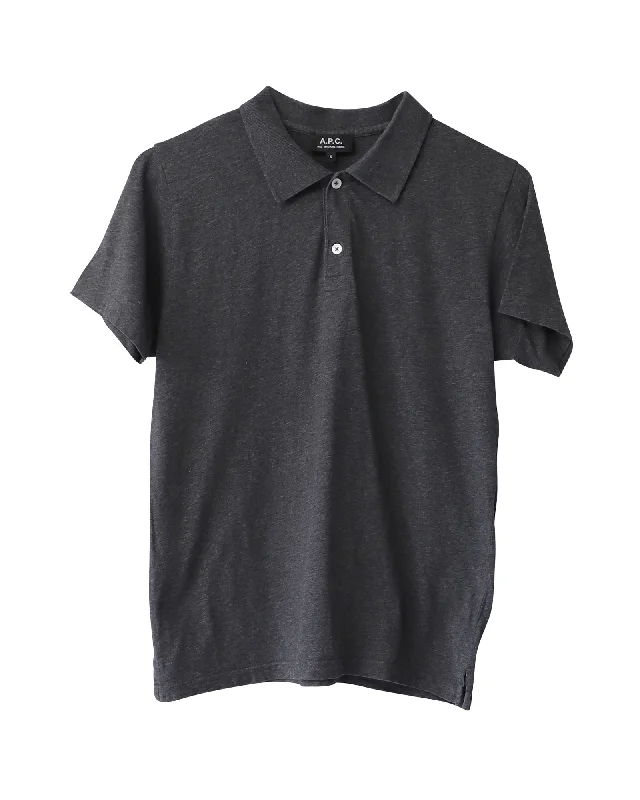 Men's Shirts with Abstract DesignsA.P.C. Logo Embroidered Polo Shirt in Grey Cotton