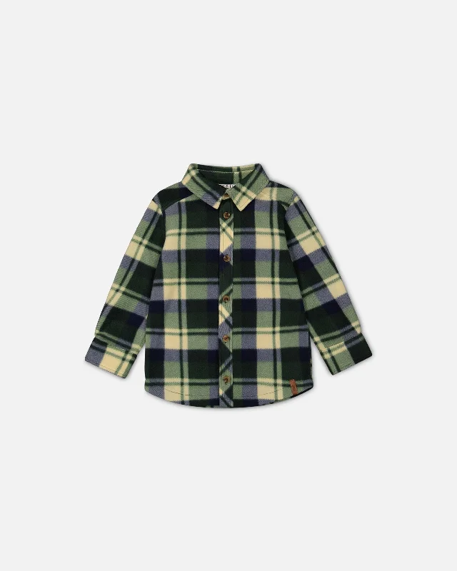 Men's Hawaiian Print Shirts for Luau PartiesPolar Fleece Shirt Plaid Green