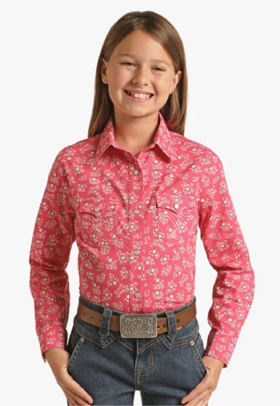 Men's Weekend Shirts for Leisurely OutingsWhite Label Girls Print Snap Long Sleeve Shirt