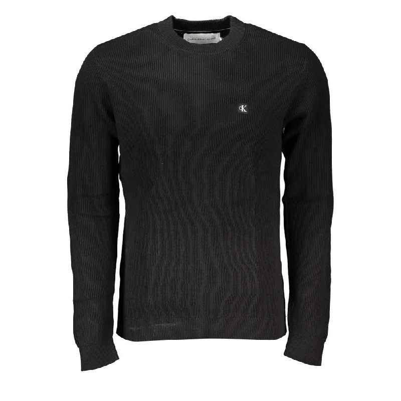 Men's Sweaters with Three-Quarter SleevesCalvin Klein Sleek Black Crew Neck Sweater with Men's Logo