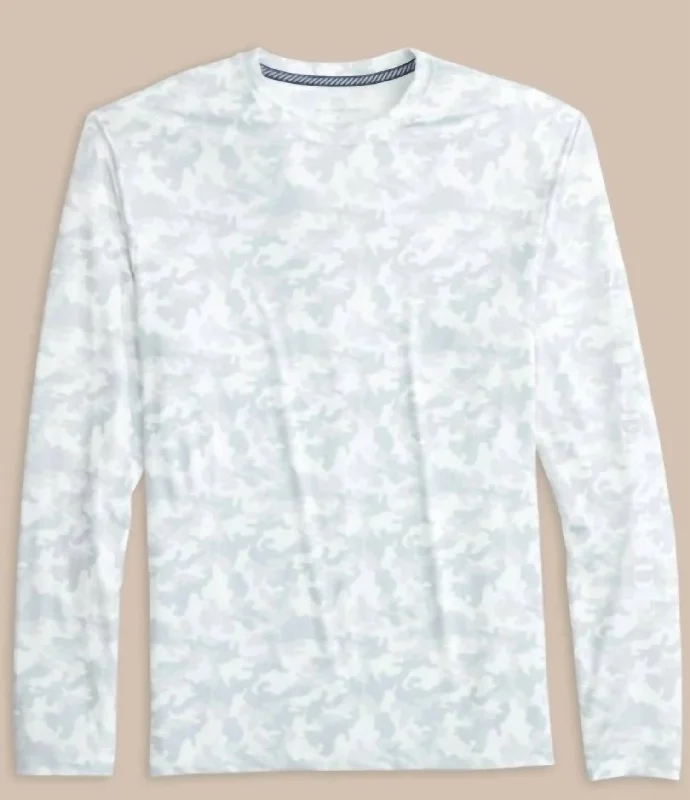 Men's Shirts with Embellished SleevesIsland Camo Long Sleeve Performance T-Shirt In Classic White