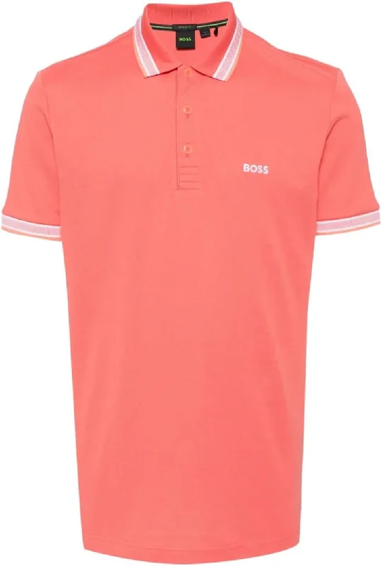 Men's Shirts with Checkered PatternsHugo Boss Men's Paddy Short Sleeve Contrast Color Polo Shirt, Fiery Coral