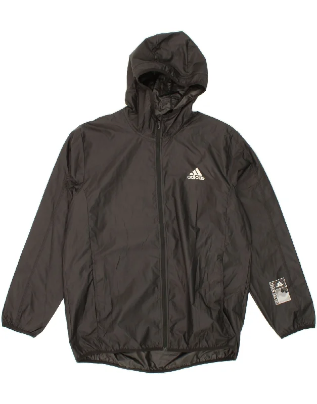 Casual Men's Bomber JacketsADIDAS Mens Graphic Hooded Rain Jacket UK 40 Large Black Polyester