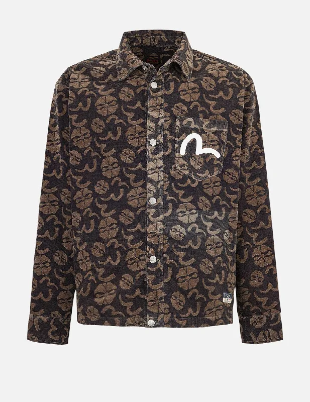 Cool Men's Pea CoatsAllover Seagull and Kamon Jacquard Loose Fit Shirt Jacket