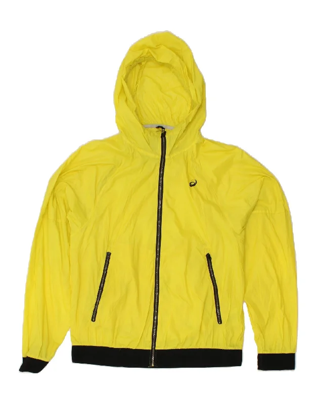 Men's Coats for TravelASICS Mens Hooded Rain Jacket UK 38 Medium Yellow Nylon