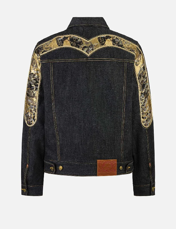 Men's Coats with Slim FitsBrocade Daicock Appliqué 
Regular Fit Denim Jacket