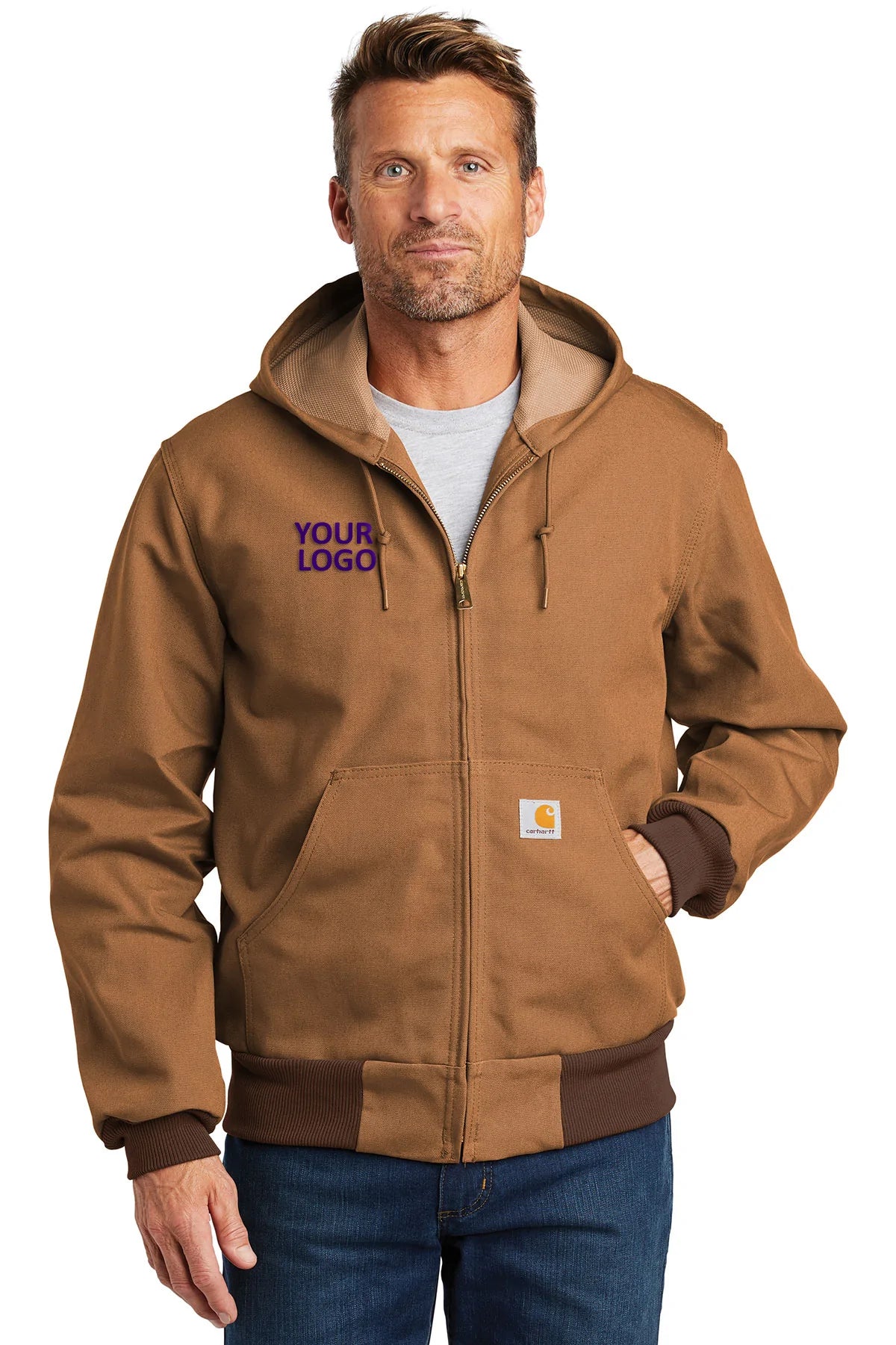 Men's Coats with ZippersCarhartt Tall Thermal-Lined Duck Custom Jackets, Carhartt Brown