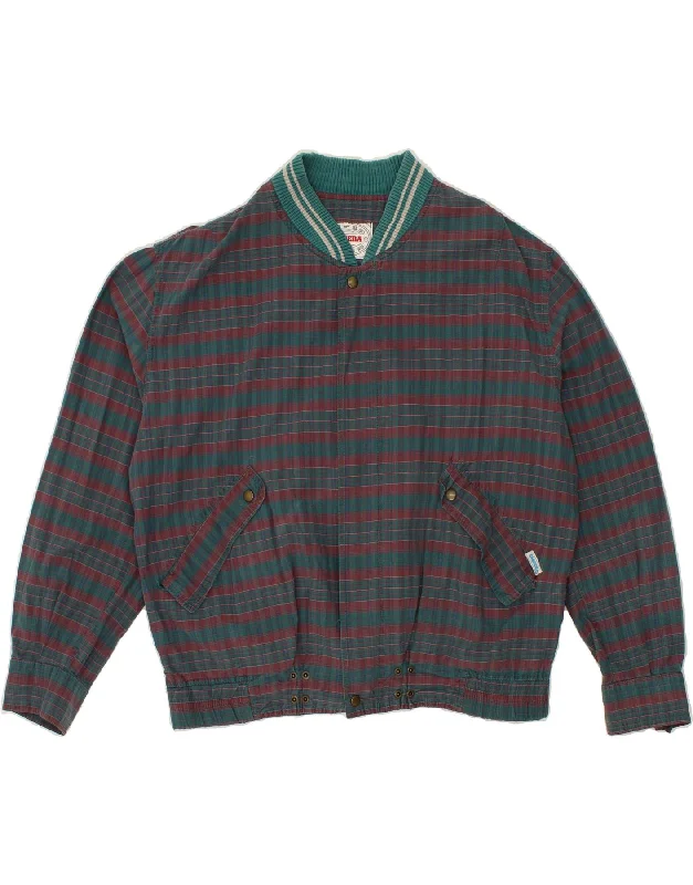 Men's Coats with Magnetic ClosuresCARRERA Mens Bomber Jacket UK 40 Large Green Striped Cotton