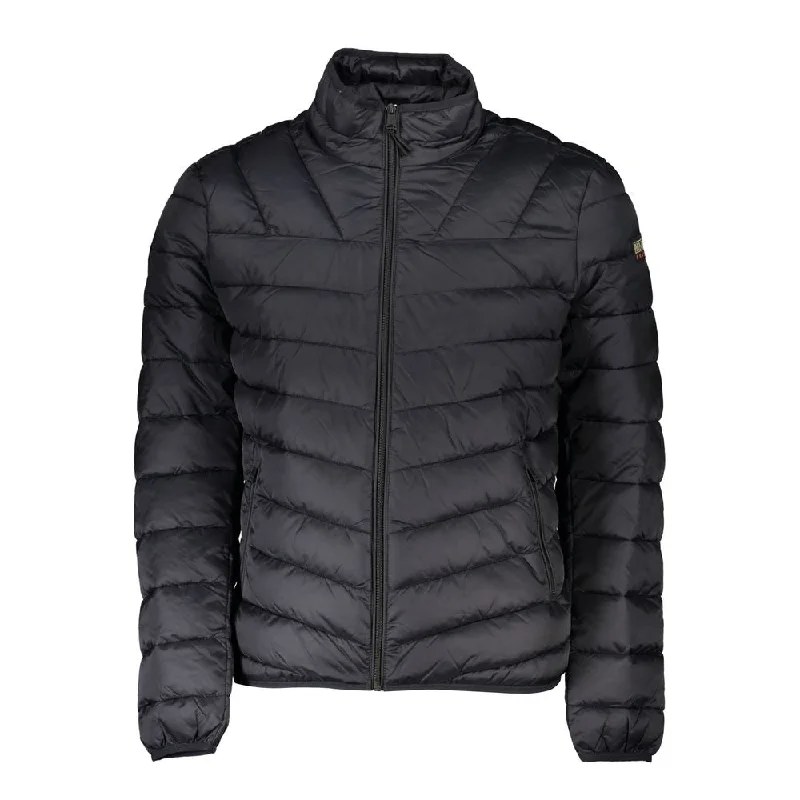 Men's Coats with Fur TrimBlack Polyamide Men Jacket