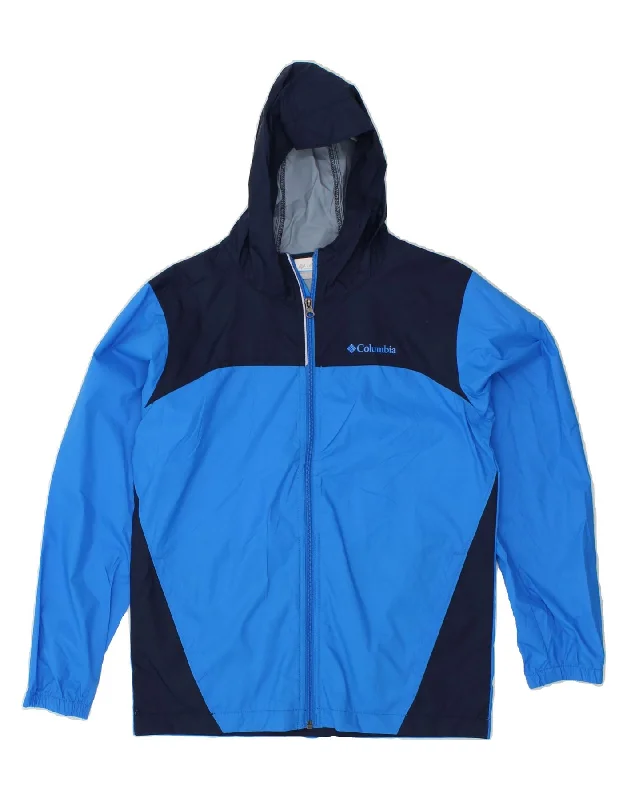 Luxurious Men's Cashmere CoatsCOLUMBIA Boys Hooded Rain Jacket 14-15 Years Large Blue Colourblock Nylon