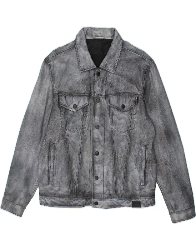 Men's Coats for Casual WearDIESEL Mens Leather Jacket UK 40 Large Grey Leather