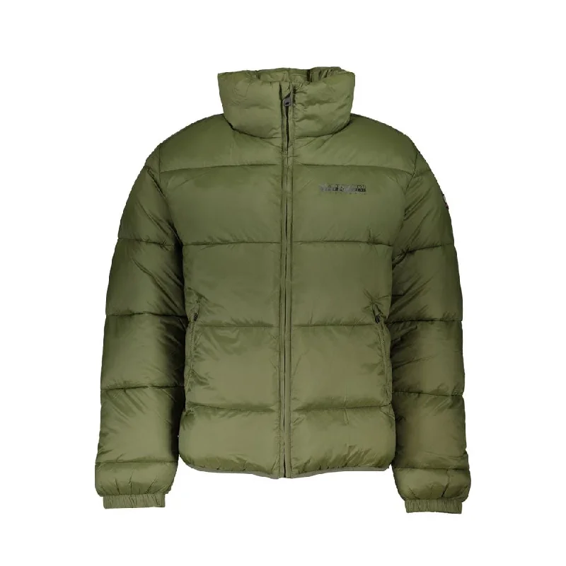 Men's Coats with Embroidered DetailsGreen Polyamide Men Jacket