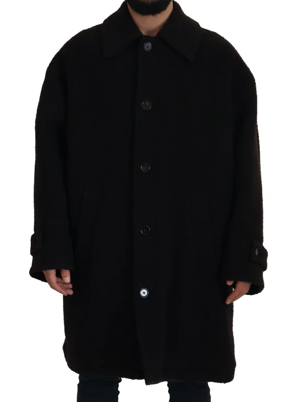 Men's Coats with Magnetic ClosuresElegant Black Alpaca Wool Blend Jacket