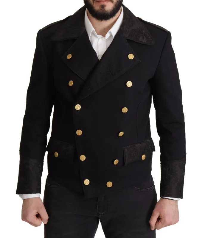 Men's Coats with Tactical FeaturesElegant Black Double Breasted Jacket