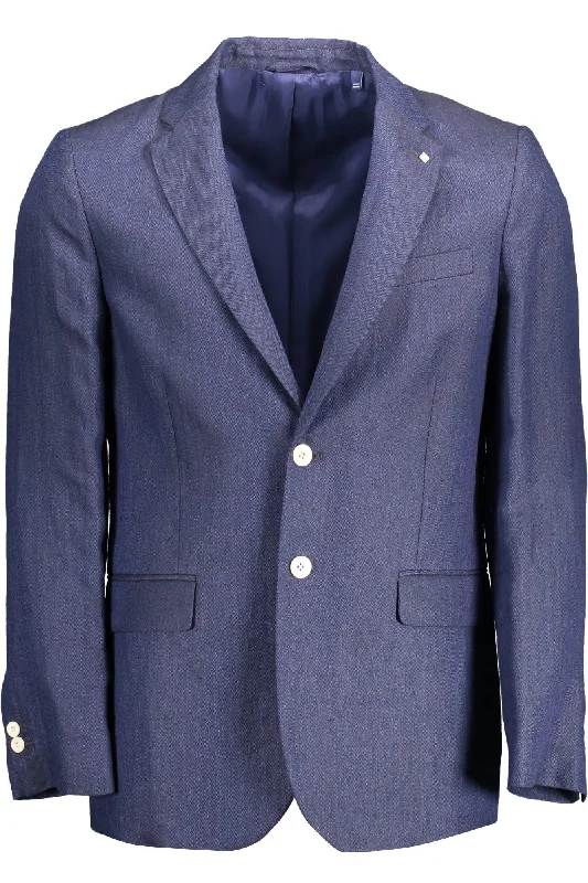 Men's Coats for WalkingElegant Blue Linen Classic Jacket