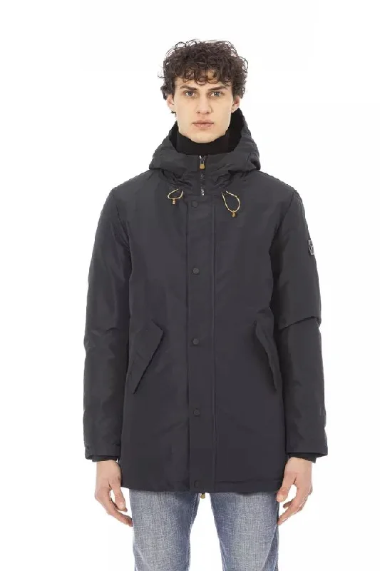 Versatile Men's Pea CoatsBlue Polyester Men Jacket