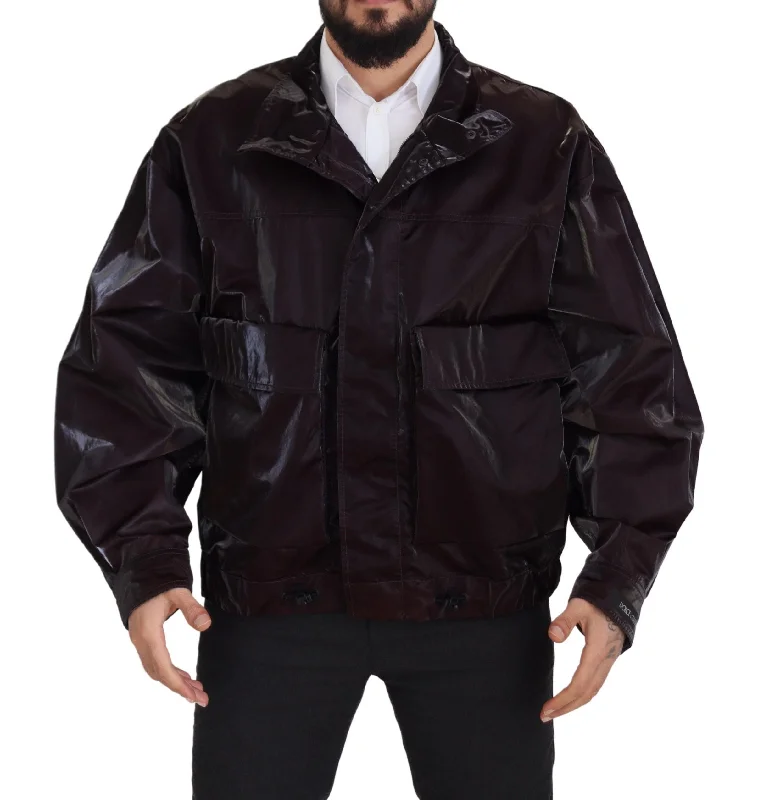 Men's Coats with Patchwork DesignsElegant Bordeaux Collared Jacket