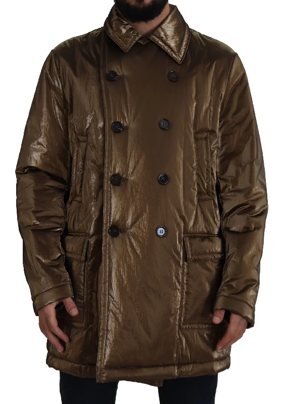 Men's Coats with Patchwork DesignsElegant Bronze Double-breasted Jacket