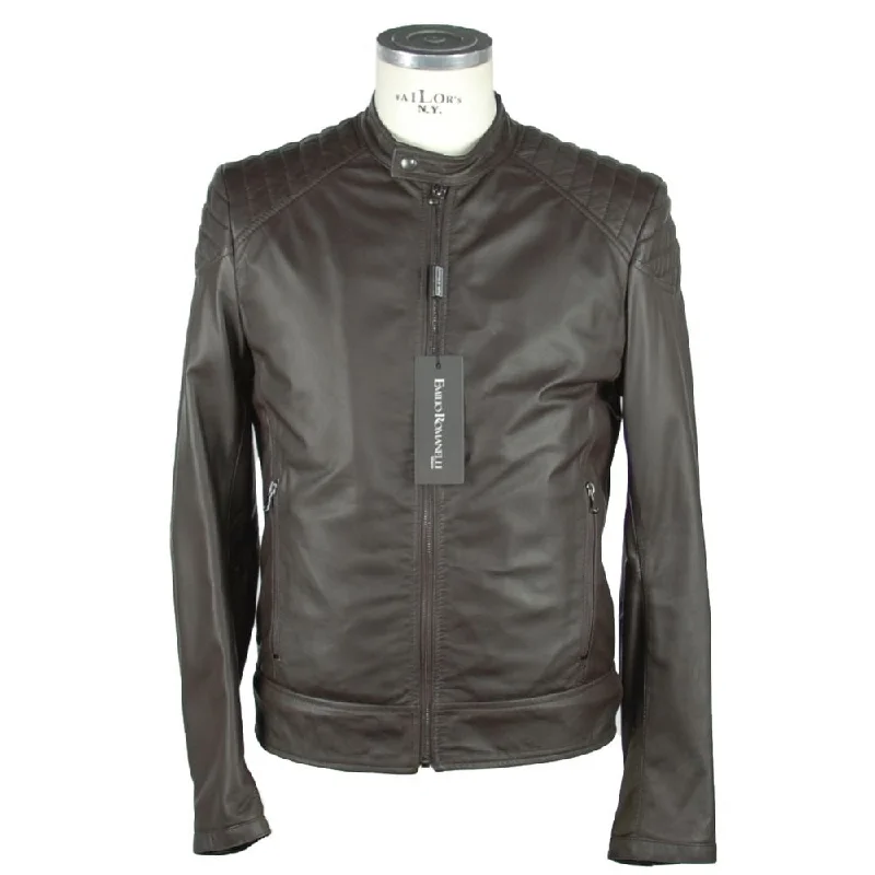 Men's Coats for Skinny MenElegant Brown Leather Zip Jacket