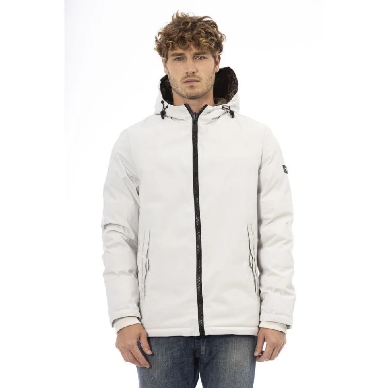 Men's Coats with PocketsWhite Polyester Men Jacket