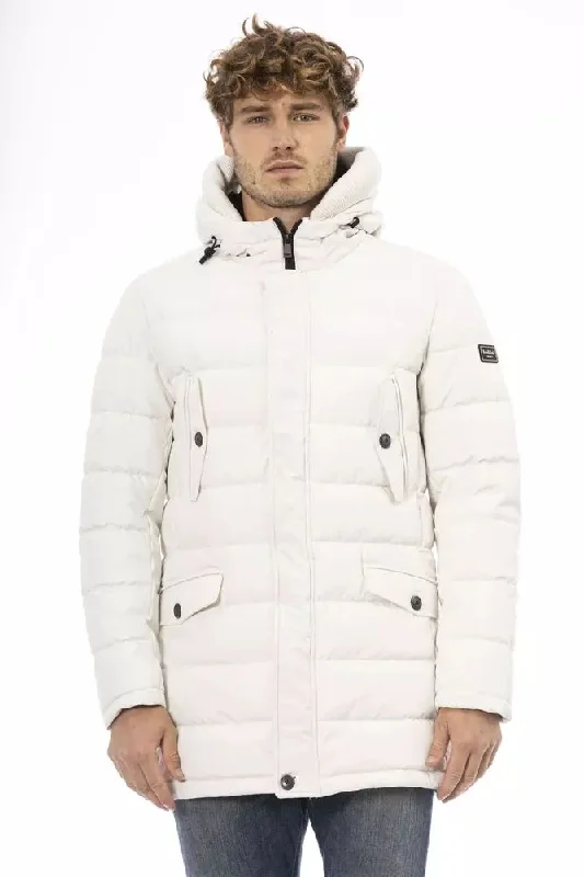 Winter-Ready Men's CoatsWhite Polyester Men's Hooded Jacket