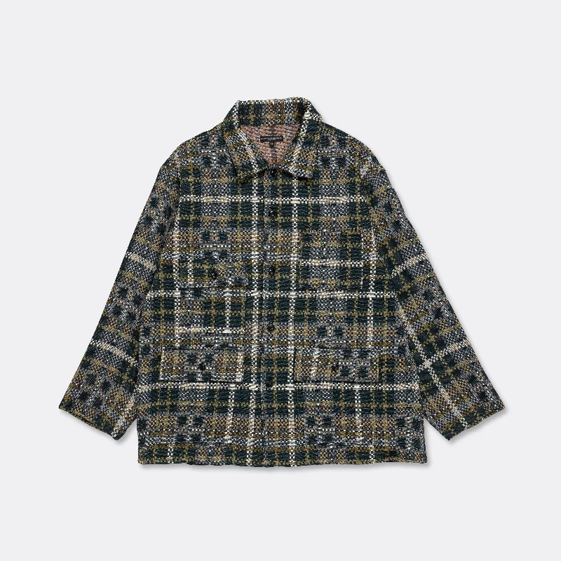 Winter-Ready Men's CoatsBA Shirt Jacket - Black/Tan Cotton Acrylic Old Plaid
