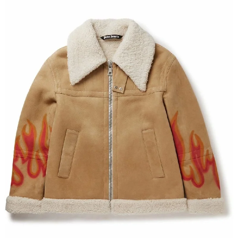 Men's Coats with LiningFlame Accented Suede Shearling Jacket