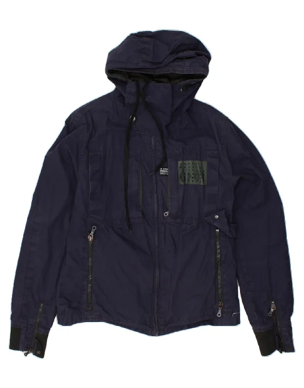 Men's Coats for RunningG-STAR Mens Hooded Bomber Jacket UK 40 Large Navy Blue Polyester