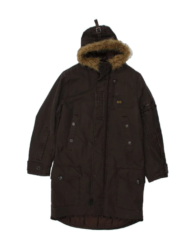 Casual Men's Bomber JacketsG-STAR Mens Hooded Parka Jacket UK 42 XL Brown Cotton