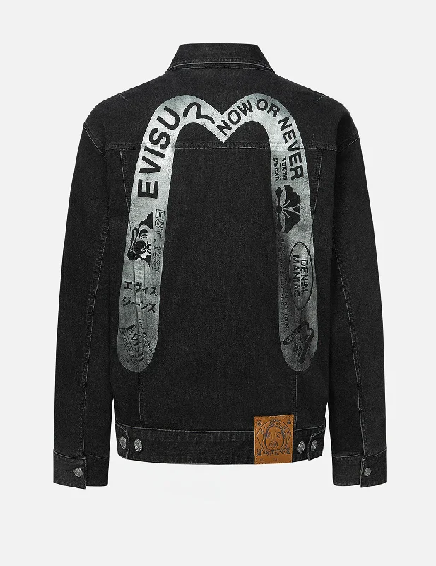 Men's Coats for Short MenGraffiti-Style Daicock Print Loose Fit Denim Jacket