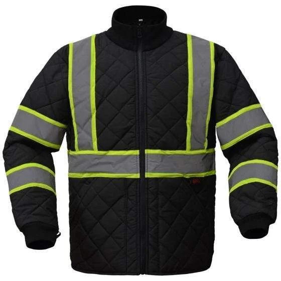 Men's Coats with Military InfluenceGSS Contrast Series Enhanced Visibility Quilted Safety Jacket 8009 Black