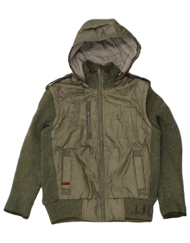 Men's Coats with ButtonsJACK & JONES Mens Graphic Hooded Bomber Jacket UK 40 Large Khaki
