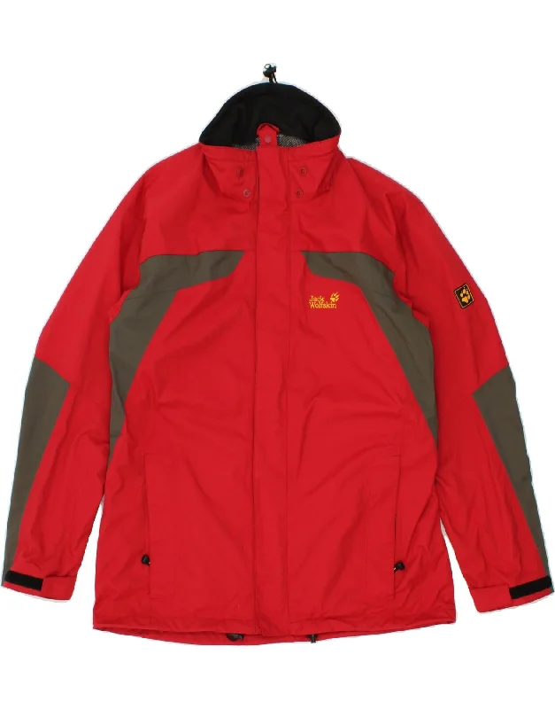 Waterproof Men's ParkasJACK WOLFSKIN Mens Rain Jacket UK 46 2XL Red Colourblock Polyamide