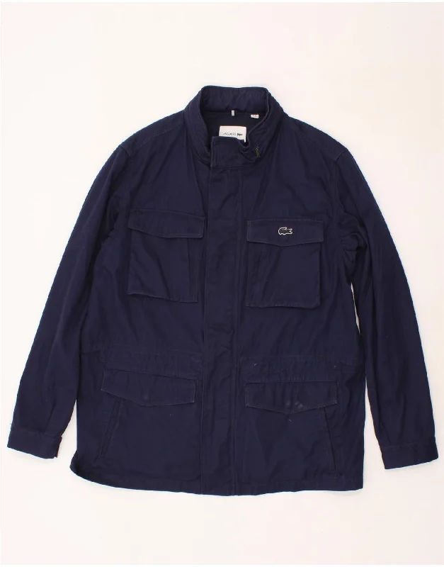 Men's Coats with Adjustable HemsLACOSTE Mens Utility Jacket UK 46 3XL Navy Blue Cotton