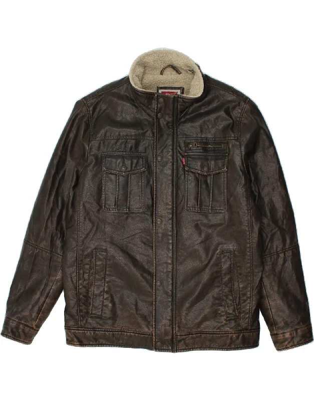 Men's Coats for WalkingLEVI'S Mens Faux Leather Sherpa Jacket UK 42 XL Brown Polyurethane