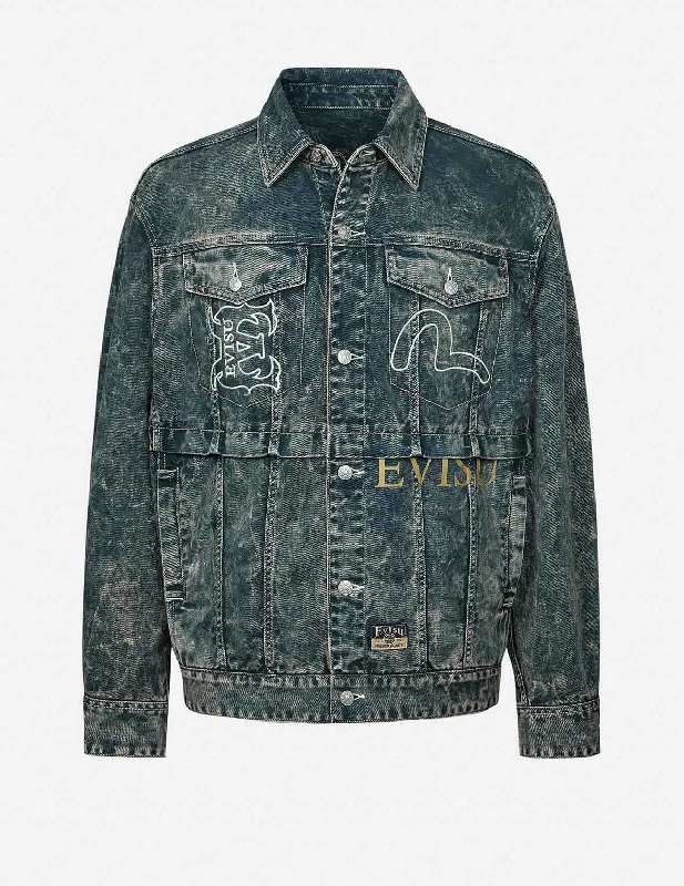 Men's Coats with Magnetic ClosuresMulti-Print and Embroidery Acid-Wash Fashion Fit Denim Jacket Men's Coats with Magnetic ClosuresMulti-Print and Embroidery Acid-Wash Fashion Fit Denim Jacket