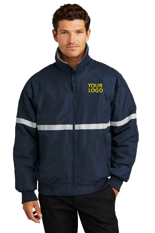 Men's Coats with ZippersPort Authority Challenger Custom Jackets with Reflective Taping, True Navy/ Grey Heather/ Reflective