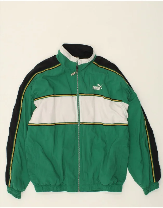 Men's Coats with ZippersPUMA Mens Graphic Bomber Jacket UK 40 Large Green Colourblock