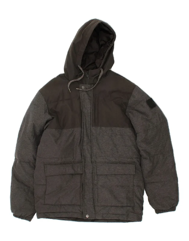 Men's Coats with Slim FitsQUIKSILVER Mens Hooded Padded Jacket UK 38 Medium Grey Colourblock Nylon
